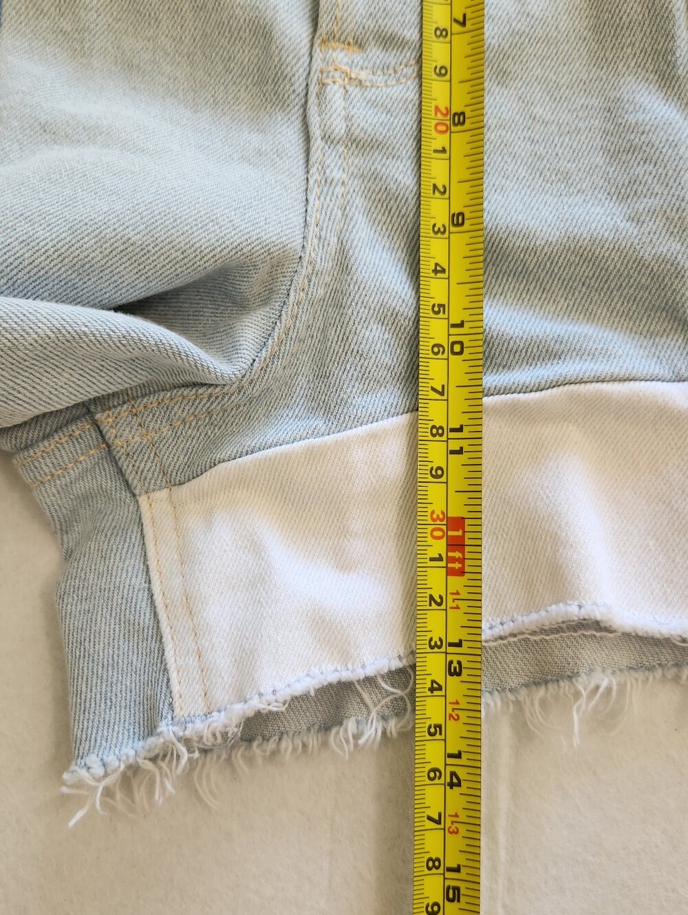 Hollister Ultra High Rise Patchwork Blue & White Jean Shorts Button Fly Size 11 - Picture 6 of 9